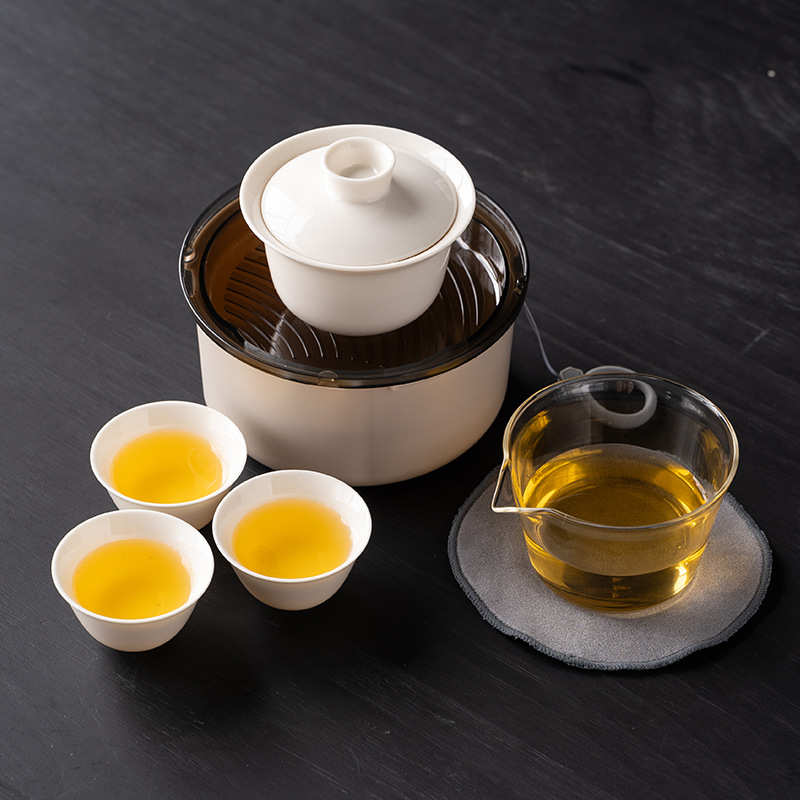 茶具茶奢盖碗草木灰轻商务手纪念台礼客户外旅行快套装伴功夫三杯