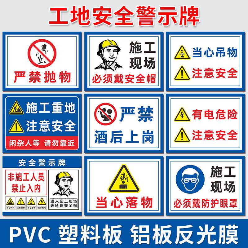 安全生产标识牌建筑工地标语施工重地闲人免进必须戴安全帽警示牌