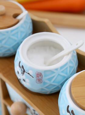 A6T欧家式盐糖玻璃调料盒置273物架厨房味用调料调味密封罐罐调料