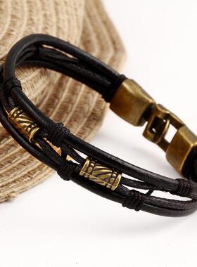 Bracelet Multilayer Leather bangle wristlet外贸欧美风手炼新