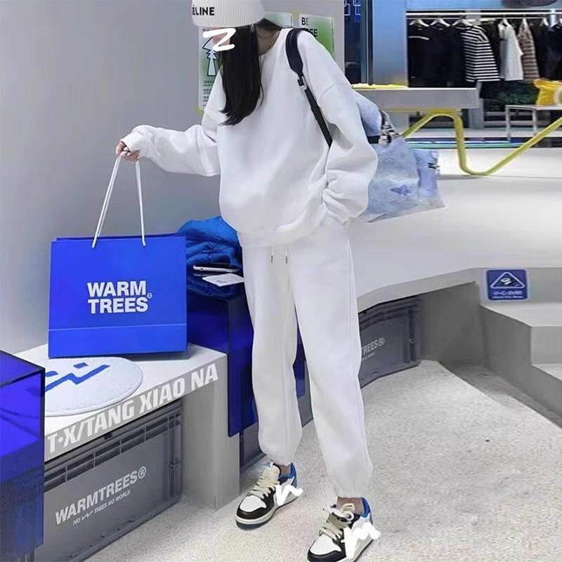 欧洲站休闲 运动套装女秋款2025新款时尚洋派冬季潮长袖厚棉T两件