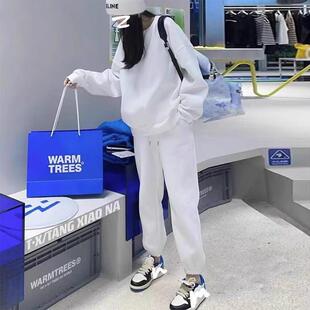 欧洲站休闲 运动套装女秋款2025新款时尚洋派冬季潮长袖厚棉T两件