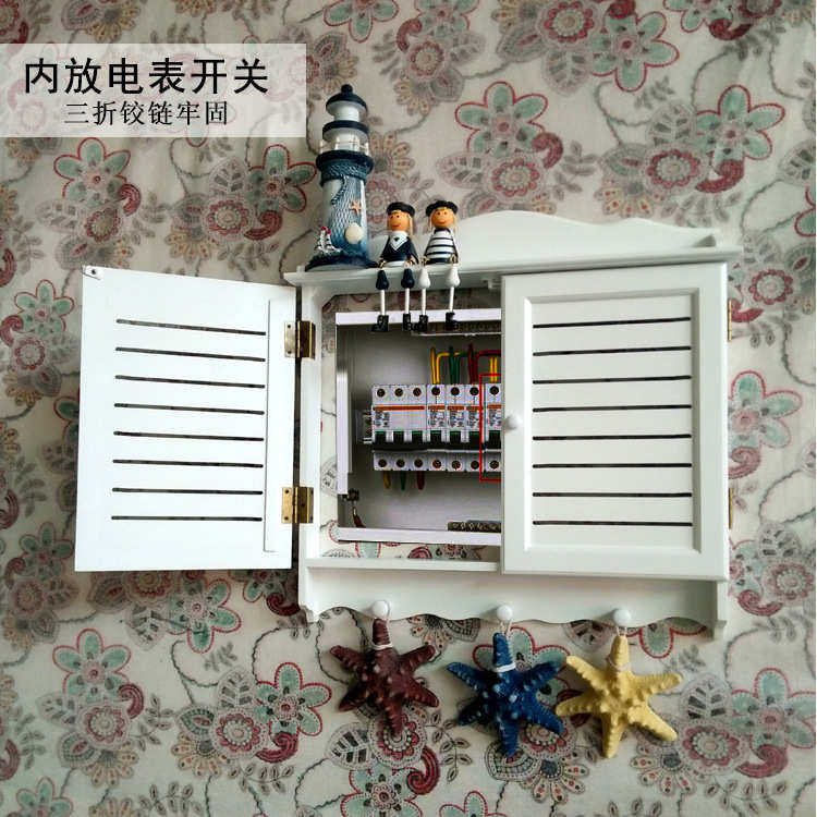 室内地中海风格蓝色百叶窗款客厅电表箱遮挡箱配电箱电表盒装饰箱