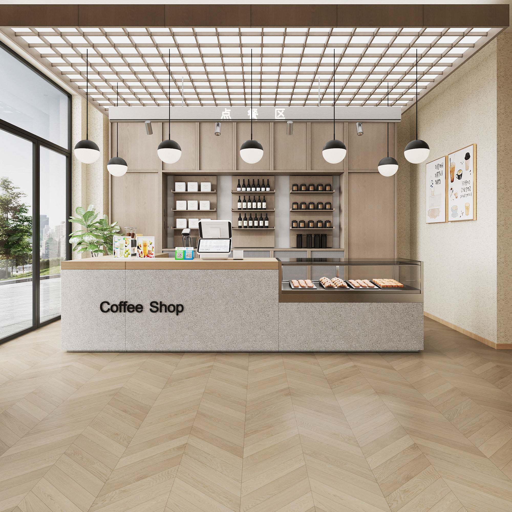 现代简约咖啡店收银台一体式商用吧台桌木质前台接待台