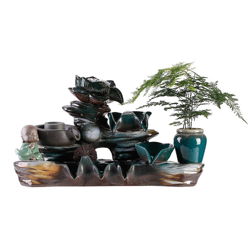 陶瓷自动循环流水装饰摆件循环水鱼盆鱼缸鱼池过滤器喷泉瀑布造景