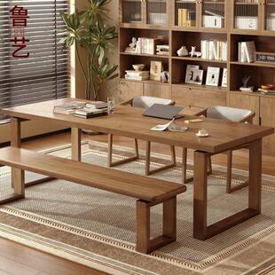 实木书桌家用大横厅去客厅化一体桌沙发后大板长条办公学习阅读桌