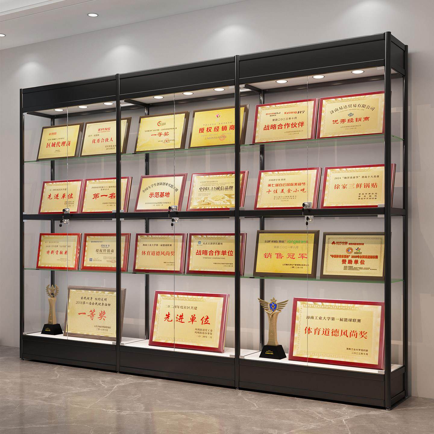 公司荣誉证书展示柜奖杯奖牌玻璃柜礼品化妆品柜办公室荣誉墙展架