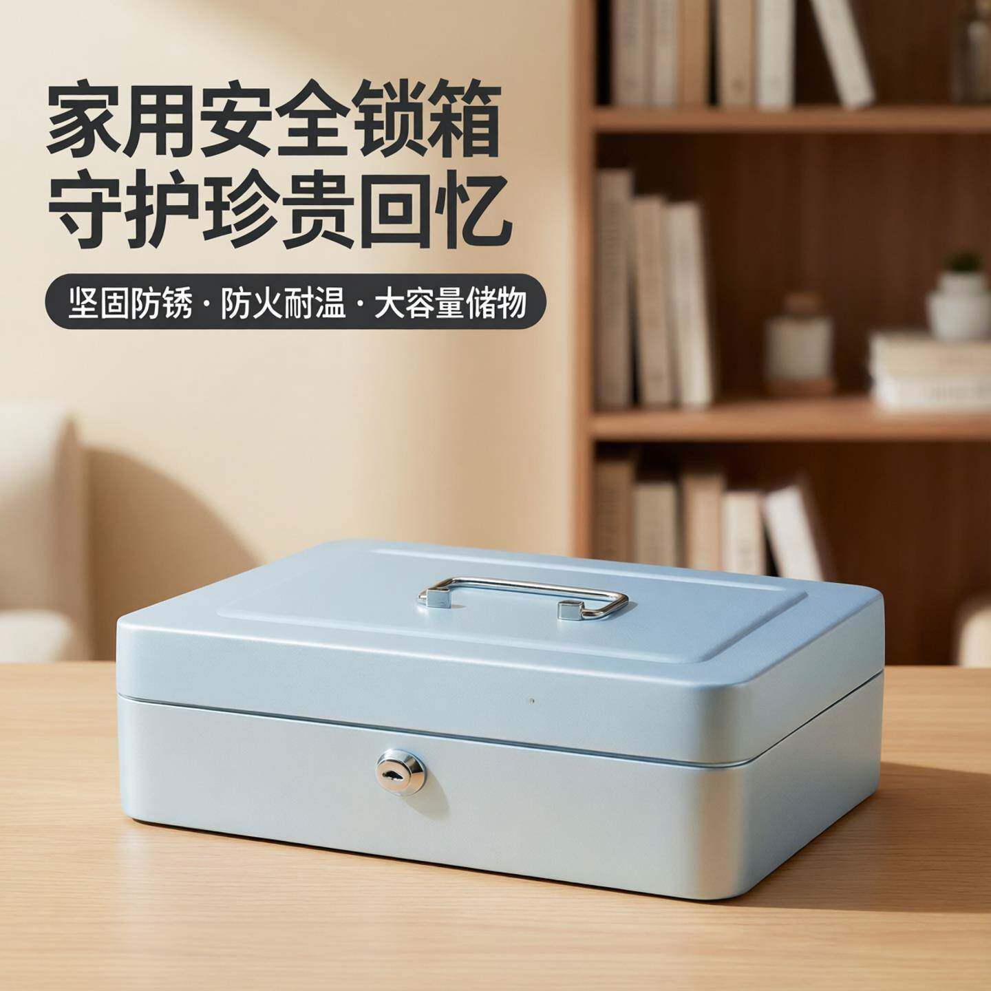 防火防锈证件收纳盒铁盒子带锁的收纳盒手提密码大号储物保险箱