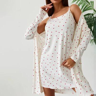 Cherry Ditsy Floral Lace Halter Dress Sleeve Sleepwear Set