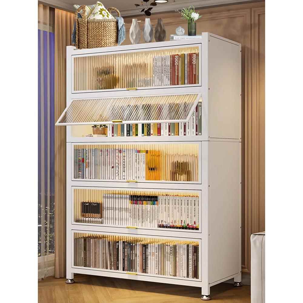 儿童书架防尘储物柜钢制书柜带门落地卧室置物架客厅展示柜收纳柜