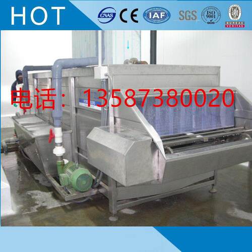 连续式宽网带上淋式冰水预冷机循环水喷淋式冷却机牛奶包椰果头