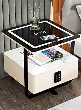 ATM68389实木智能型床头柜卧室无简约现代岩板线充电小密码锁轻奢