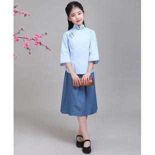 连衣裙演出礼服 旗袍民国风风国学服唐装 正品 汉服女童2学025古新款