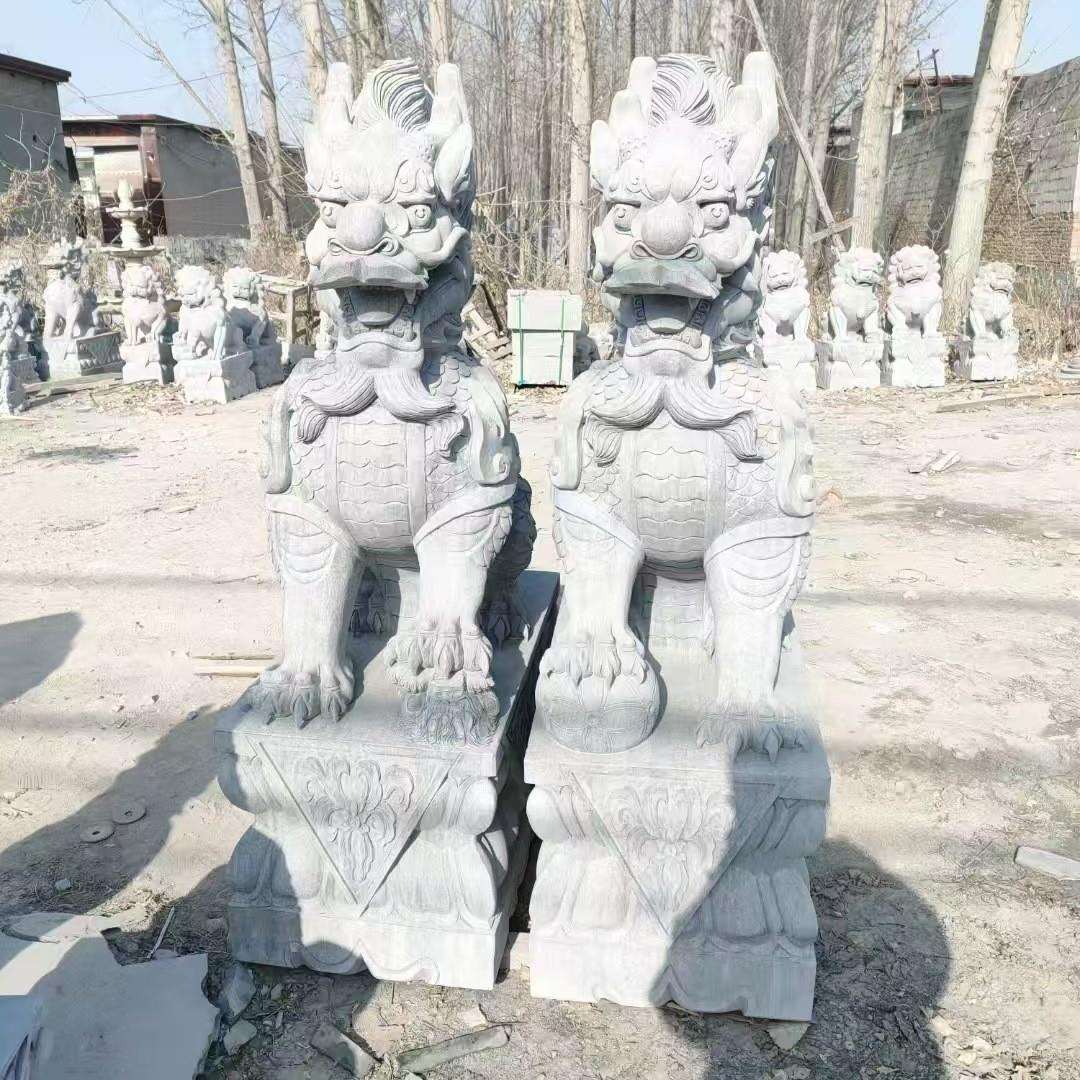 石狮子一对公司酒店家用门口祠堂墓前摆件汉白玉精雕大型青石狮子