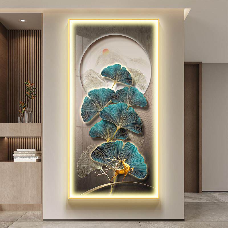 客厅银杏叶壁画发光背景墙玄关简约幸福美满装饰画挂画现代走廊