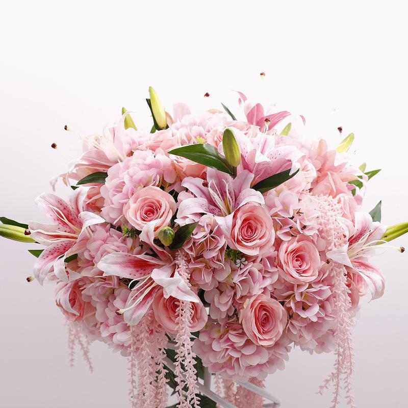 仿真百合花新人造花摆件仿1餐桌装饰球丝绸玫瑰绣球娘婚礼真花球