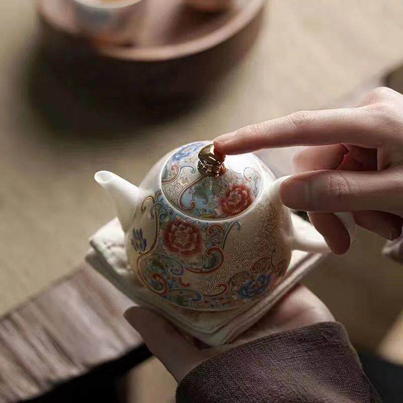 陶瓷掐丝银珐琅彩茶具套装盖碗茶壶整套家用功夫茶杯茶壶玉瓷礼盒