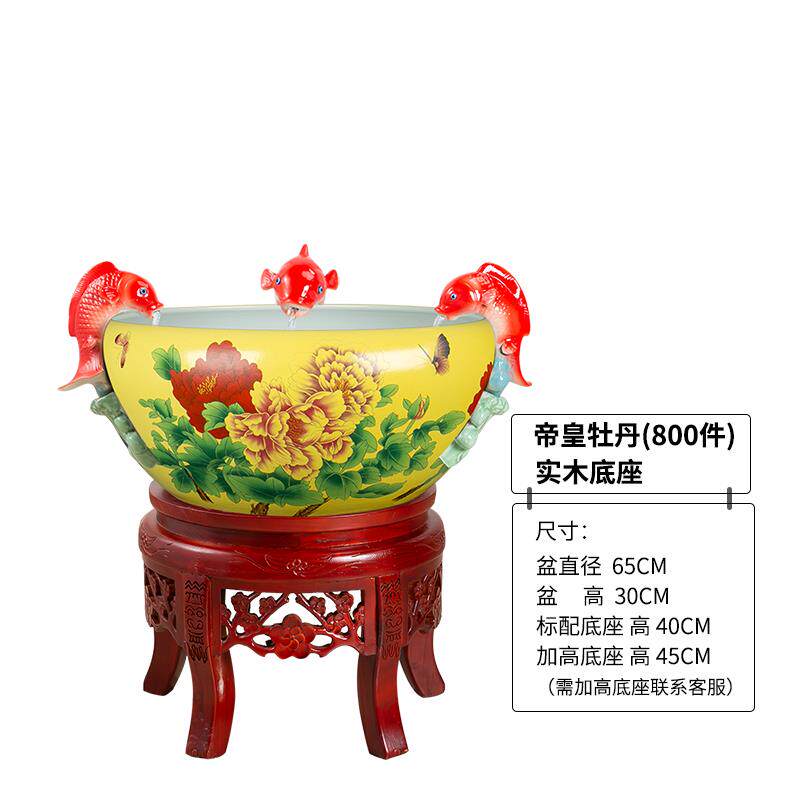 高档景德镇陶鱼瓷花缸金缸乌龟鱼缸流水池家居造荷景喷泉景观装饰