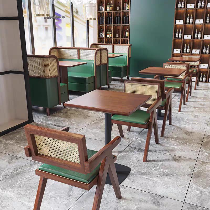 定做西餐厅卡座沙发商用火锅店湘菜馆连锁店茶楼实木编藤桌椅组合