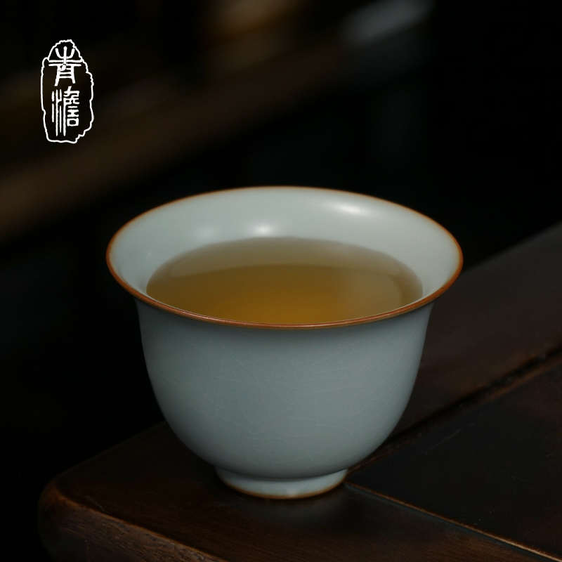 汝窑主人杯单杯手工茶碗大号景德镇品茗杯陶瓷茶杯开片可养冰裂釉