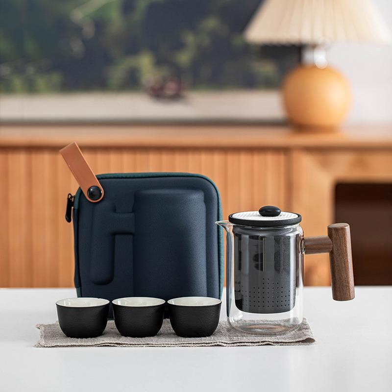 枯山水快客杯便携式旅行茶具一壶三杯套装户外露营泡茶过滤壶茶杯
