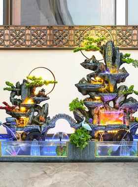 大型假山流水业喷泉鱼池环水庭院风店水轮客厅造景酒开招循13960