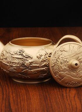 黄铜饰山水壶创意浮雕山茶茶水画茶N-106具家居办公室会客几装桌