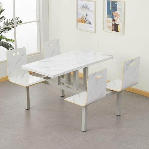 饭厅吃店食堂连员体餐桌椅一体式工职工校餐学桌椅组小635合桌椅