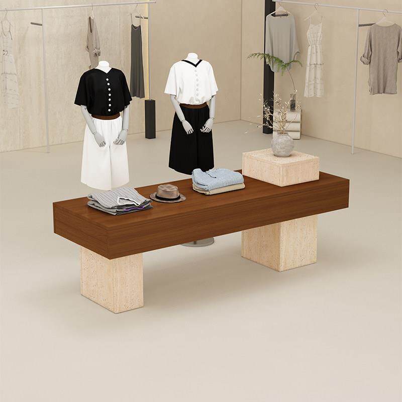 服装店岛台女装店中流台简约现代石灰华图案展示台鞋袋展示柜