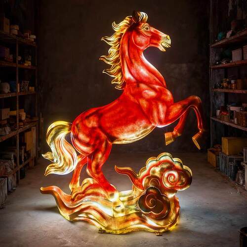 2026新年春节生肖吉祥物大发光玻璃纤维马雕塑户外商场落地装饰摆