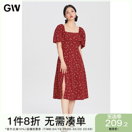 gw大码女装法式复古碎花，连衣裙2024夏季微胖mm收腰显瘦长裙