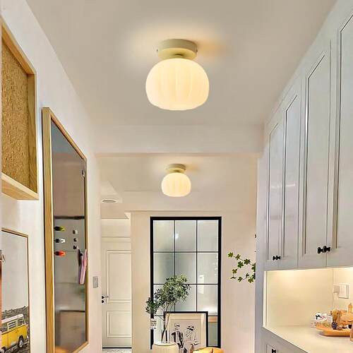 奶油风过道吸顶灯日式复古南瓜灯入户玄关门厅灯温馨走廊阳台灯