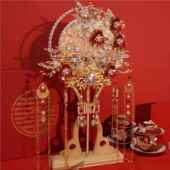 团扇新娘捧扇婚中婚式 婚礼高端秀禾扇子dCWDiy材料结喜扇成品手却