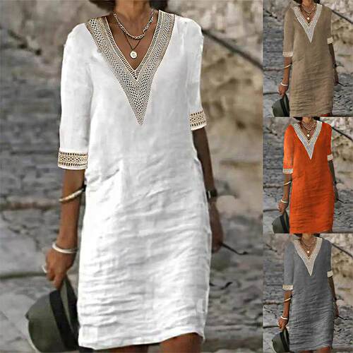 Plus Size V Neck Colorblock Batwing Sleeve Knit Summer Dress