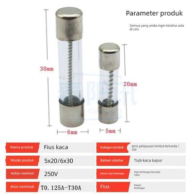 6x30/5x20mm螺纹玻璃保险管 环保 粗绕丝 250V 慢断 T0.25A-30A