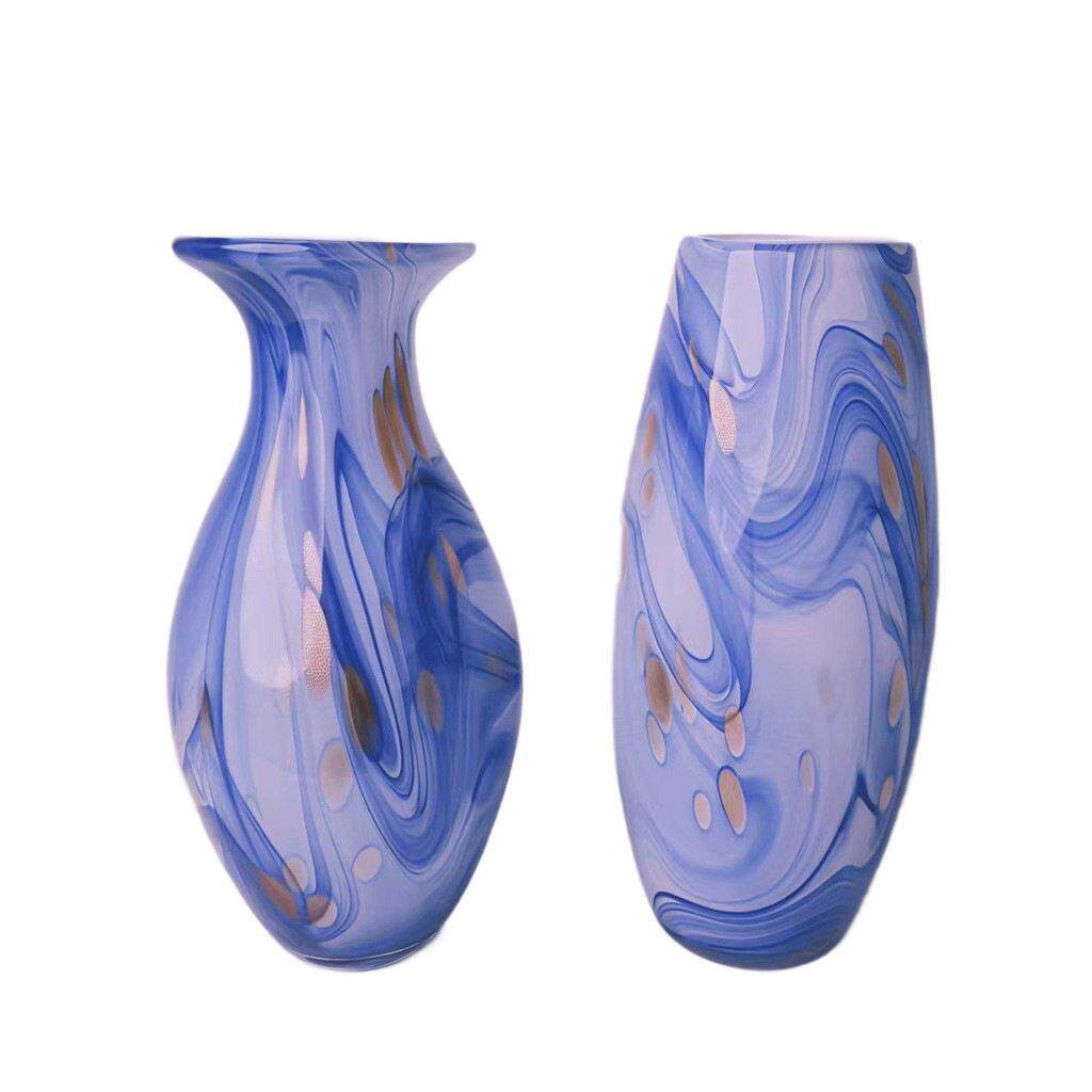 现轻奢蓝色琉璃花艺术摆件客厅插花装饰品级感家居软装摆设