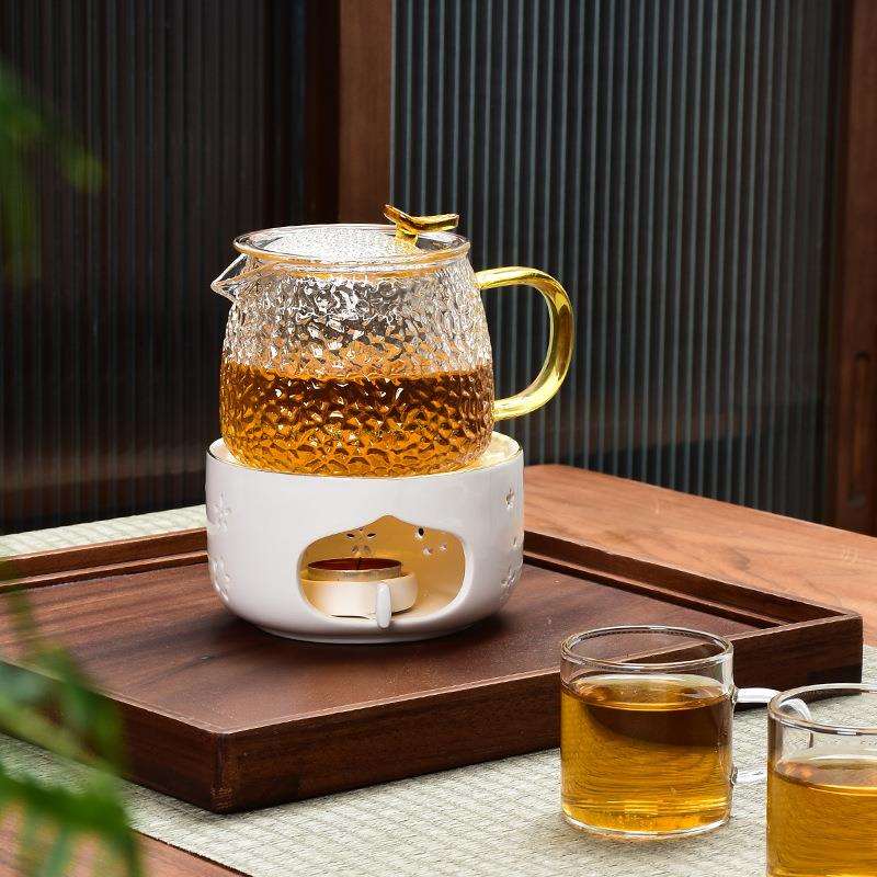 温茶炉蜡烛加热保温茶底座带托锤纹玻璃煮茶壶暖茶炉煮器茶具套装