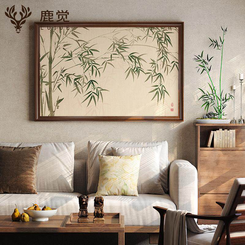 新中式竹子客厅沙发墙背景挂画竹报平安级感饭厅壁画大气主卧画