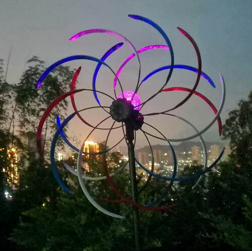 乡村花园户外风车景观庭院装饰落地插件太阳能灯发光亮双面旋转