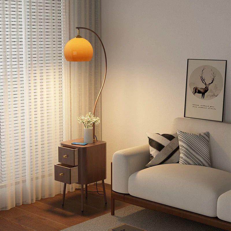 法式中古风落地灯客厅卧室轻奢沙发旁边几床头柜复古台灯一体