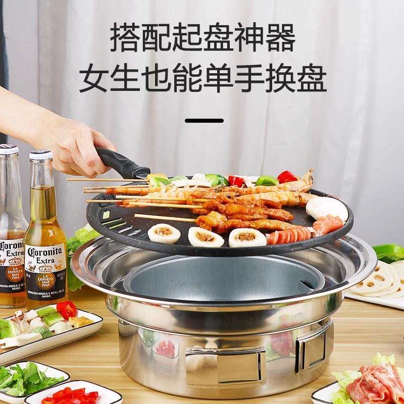 新款直销创意不锈钢烧烤炉韩式烤肉炉户外野营便携式圆形炭烤炉围