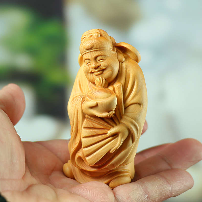 小叶黄杨木雕摆件财神财手把件汽车家居装饰品木质人像仿古人物