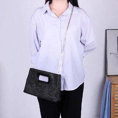 Summer Straw Clutch Purse with Top Handle Shoulder Bag with