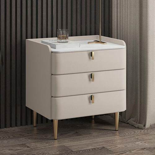 工厂直销轻奢床头柜实木简约现代置物三层收纳皮质岩板卧室床边柜