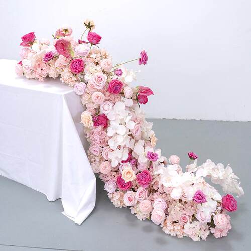 欧式婚礼粉色桌花艺蝴蝶兰仿真绢花婚庆餐桌长桌装饰布置成品发货