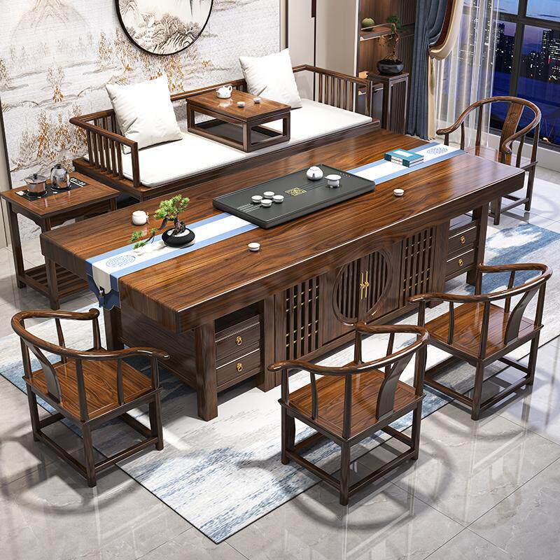 罗汉床大板茶桌椅组合办公室家用喝茶几套装一体新中式实木泡茶台