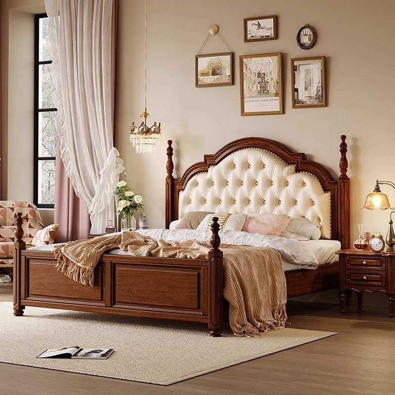 美式实木床复古乡村轻奢1.8M双人床软包主卧婚床胡桃色桃花心木床