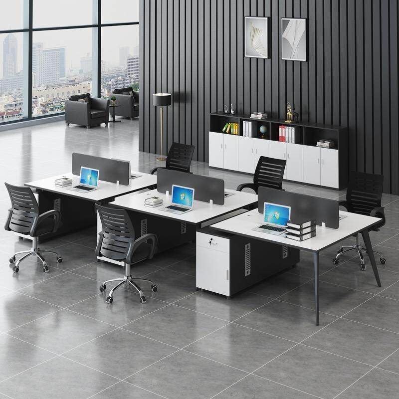 带抽屉职员桌现代简约带锁员工办公桌柜子加宽加厚带屏风时尚高端