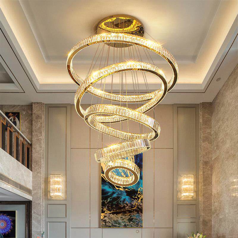 别墅客厅大吊灯LOFT覆式楼挑空吊灯广东中山灯具现代轻奢楼梯吊灯