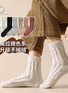 保暖美拉德色系毛绒袜子秋冬男